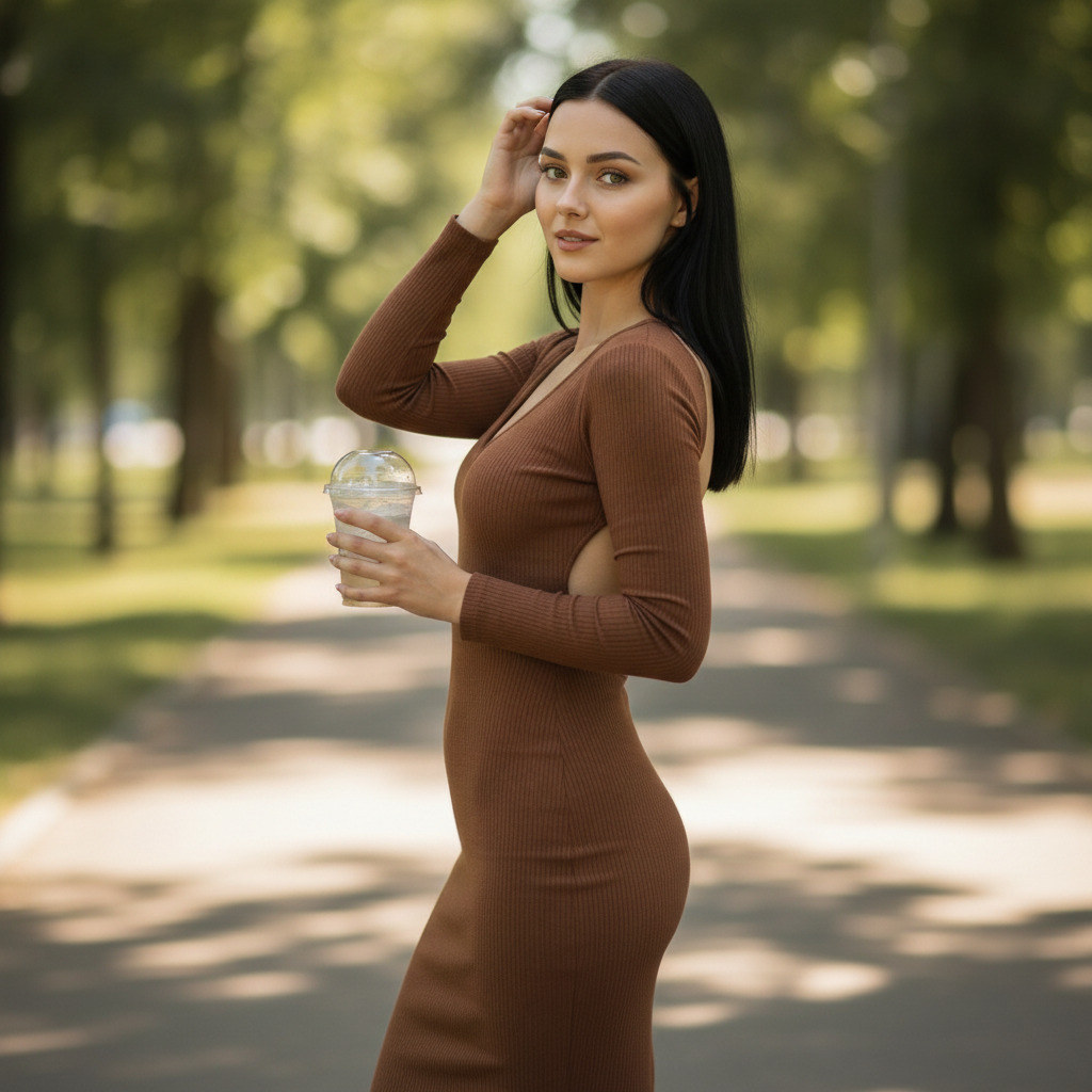 Девушка с buble стаканом на улице летом #563