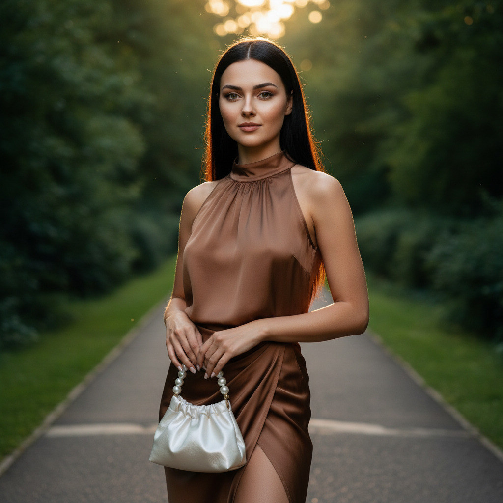 Женщина в парке с сумкой