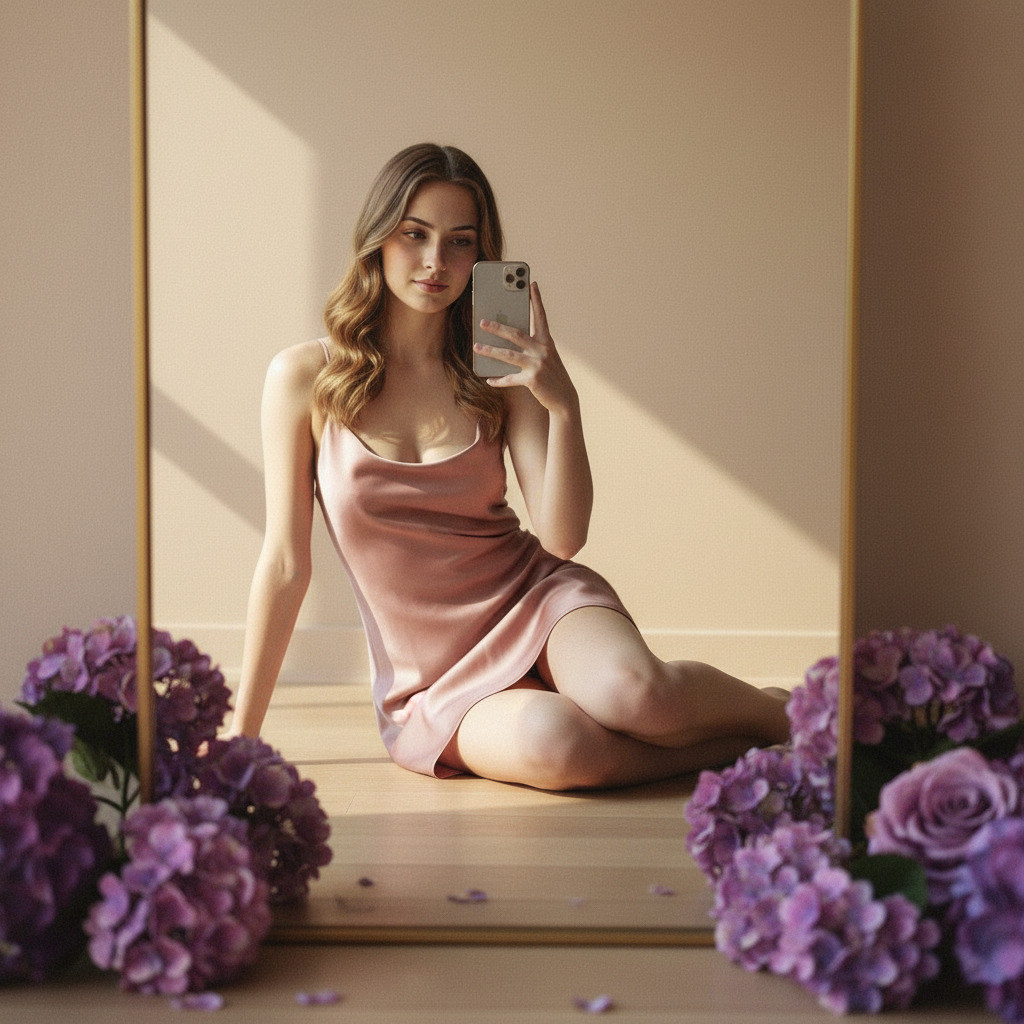 Селфи с цветами с зеркалом