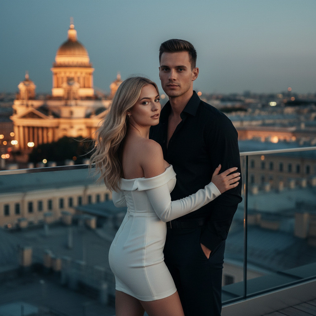 Пара на крыше дома в Петербурге