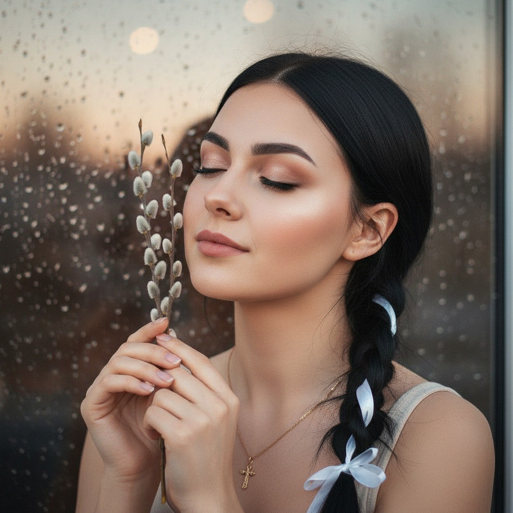 Крупный план женщины с вербой