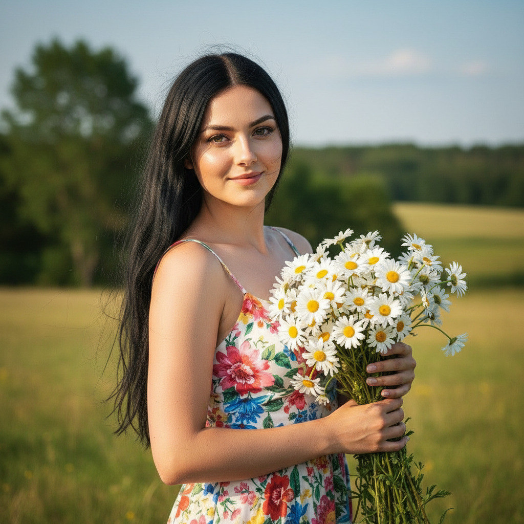 Девушка с ромашками