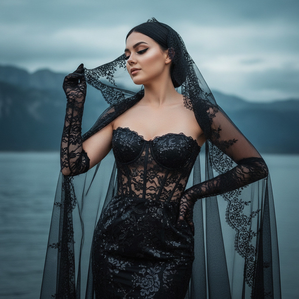 Женщина в кружевном черном платье