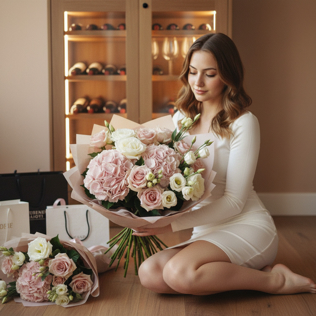 Девушка с букетами