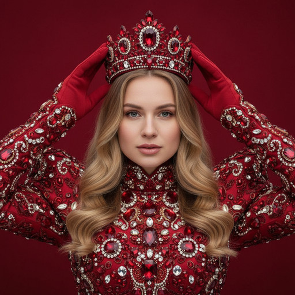 Роскошный портрет женщины на красном фоне