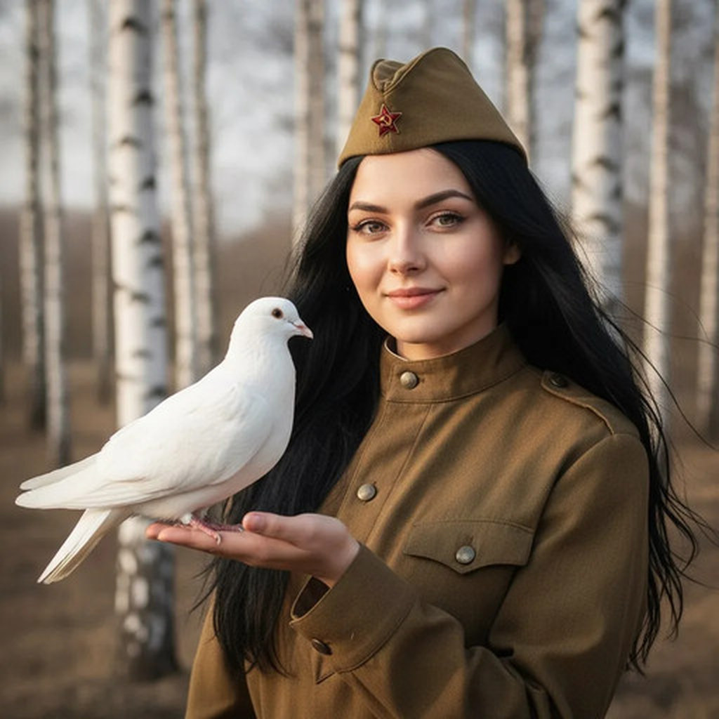 Военный портрет девушки с голубем