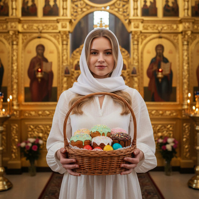Женщина на Пасху в церкви