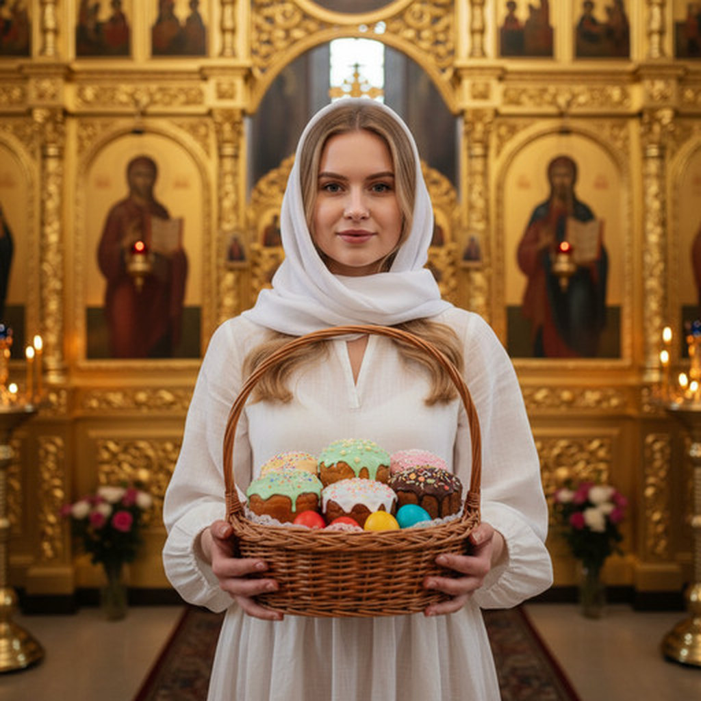 Женщина на Пасху в церкви